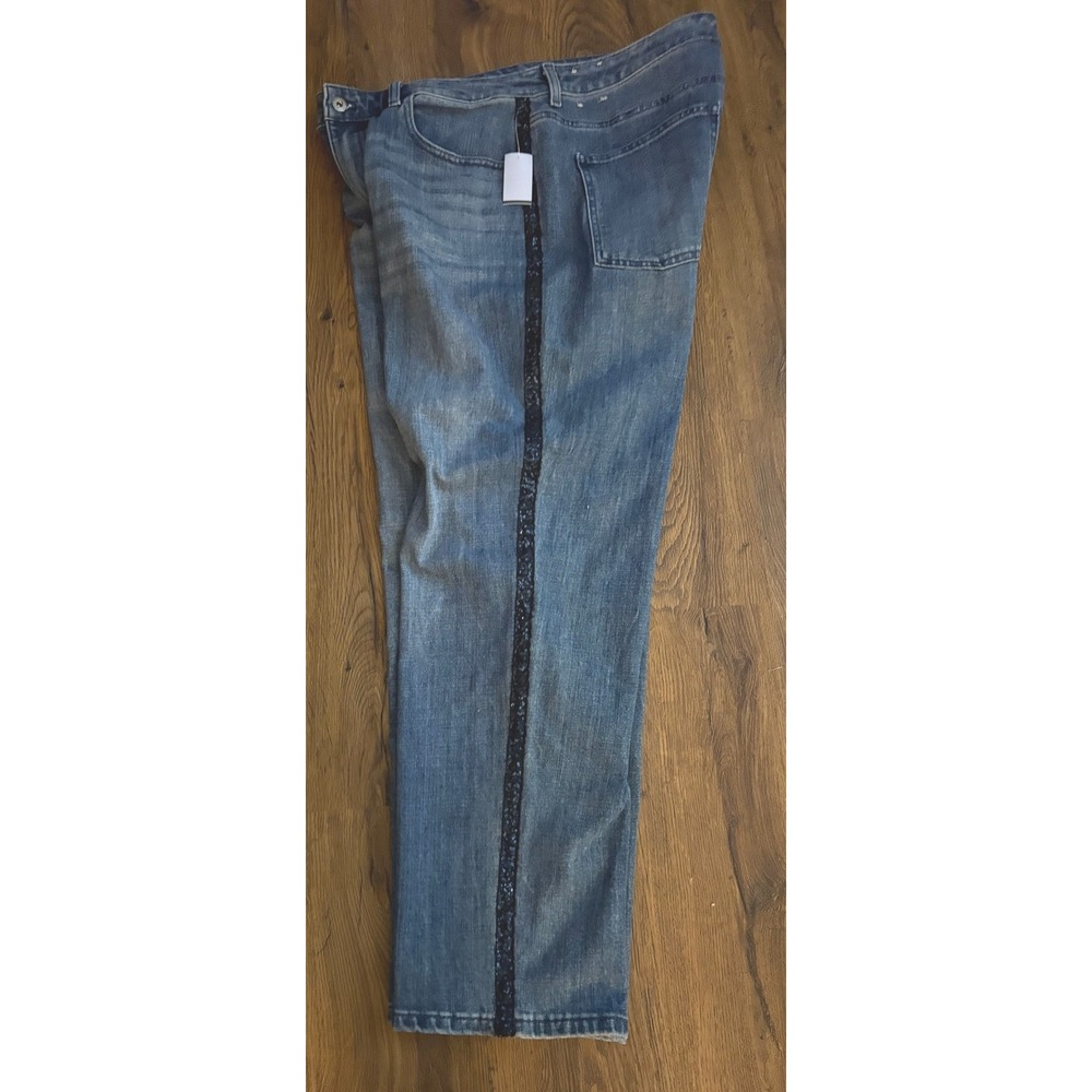 Talbots High Waist Straight Ankle Jeans Blue Sequin Stripe Size 14